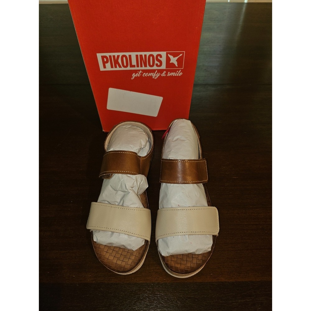 Pikolinos Leather Ankle Strap Sandals Mahon Marfil Womens Size 35 New In Box‎